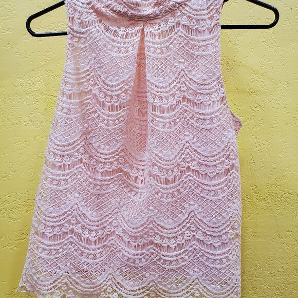 Haute monde blouse size small light pink lace tank sleeveless romantic rosette - Picture 9 of 10